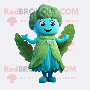 Cyan brokkoli maskot drakt...