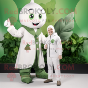 White Spinach mascot costume character dressed with a Coat and Watches