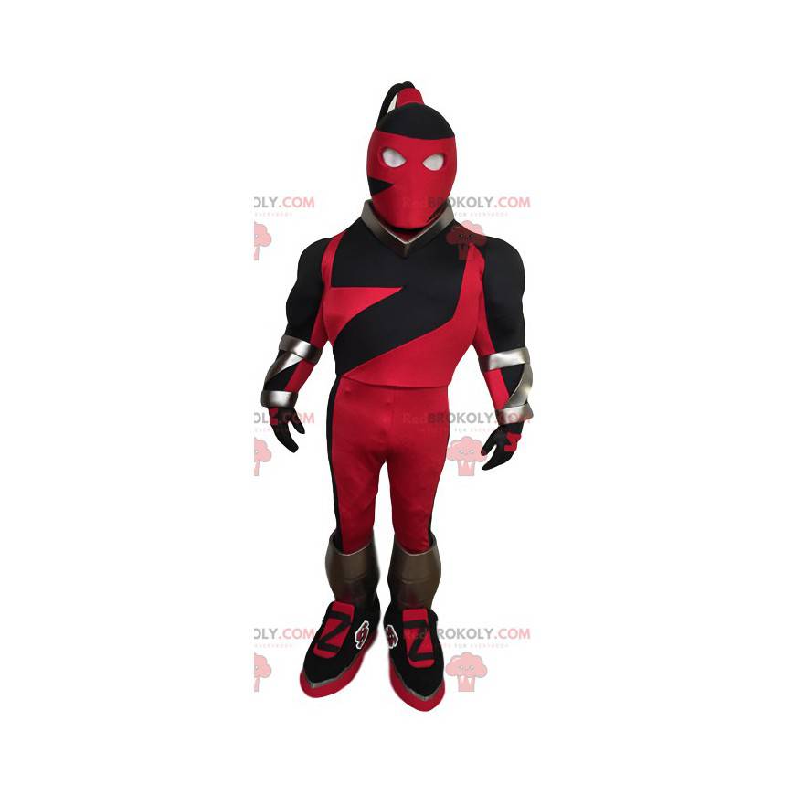 Gemaskerde superheld mascotte in rood en zwart - Redbrokoly.com Gemaskerde superheld mascotte in rood en zwart - Redbrokoly.com
