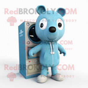 Cyan Television mascot costume character dressed with a Parka and Rings