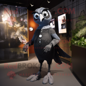 Silver Blackbird mascot costume character dressed with a Skinny Jeans and Digital watches