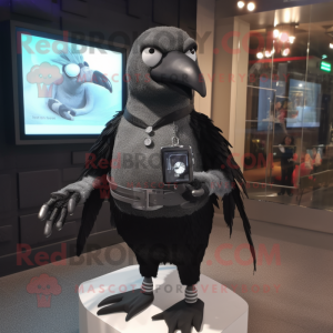 Silver Blackbird mascot costume character dressed with a Skinny Jeans and Digital watches