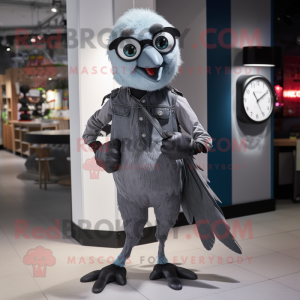 Silver Blackbird mascot costume character dressed with a Skinny Jeans and Digital watches