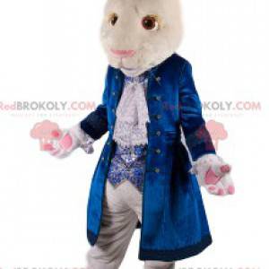 Mascotte de lapin blanc avec une veste en velours bleu -