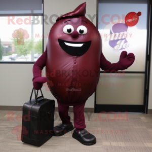 Maroon Eggplant mascot costume character dressed with a Dress Shirt and Briefcases