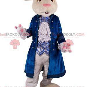 Mascotte de lapin blanc avec une veste en velours bleu -