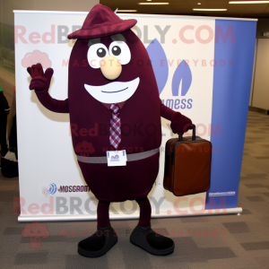 Maroon Eggplant mascot costume character dressed with a Dress Shirt and Briefcases