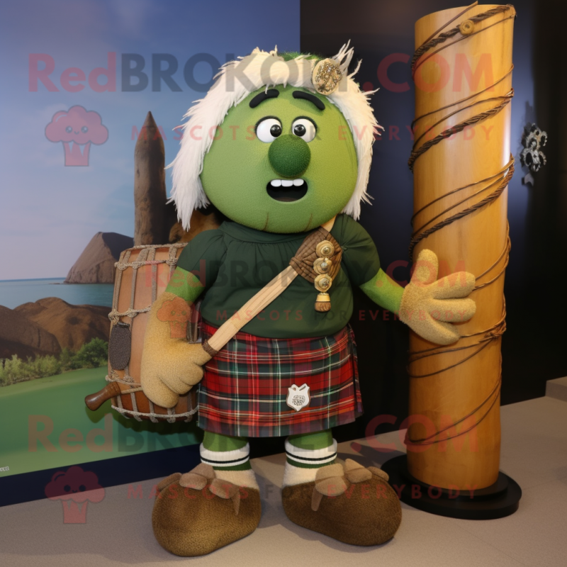 Olive Bagpipe mascot costume character dressed with a Board Shorts and Mittens Olive Bagpipe mascot costume character dressed with a Board Shorts and Mittens