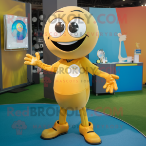 Gold Soccer Ball mascot costume character dressed with a Overalls and Ties