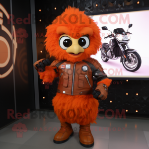 Orange Chicken Parmesan mascot costume character dressed with a Moto Jacket and Smartwatches