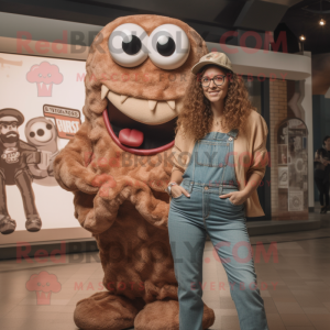 Brown Fried Calamari mascot costume character dressed with a Mom Jeans and Bracelet watches