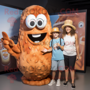 Brown Fried Calamari mascot costume character dressed with a Mom Jeans and Bracelet watches