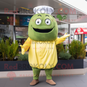 Olive Beef Wellington mascot costume character dressed with a Jumpsuit and Earrings