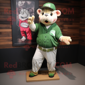 Forest Green Pig mascot costume character dressed with a Baseball Tee and Foot pads