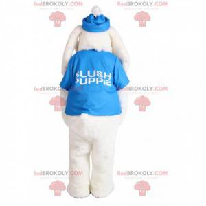 Mascote cão branco com uma camisa turquesa - Redbrokoly.com