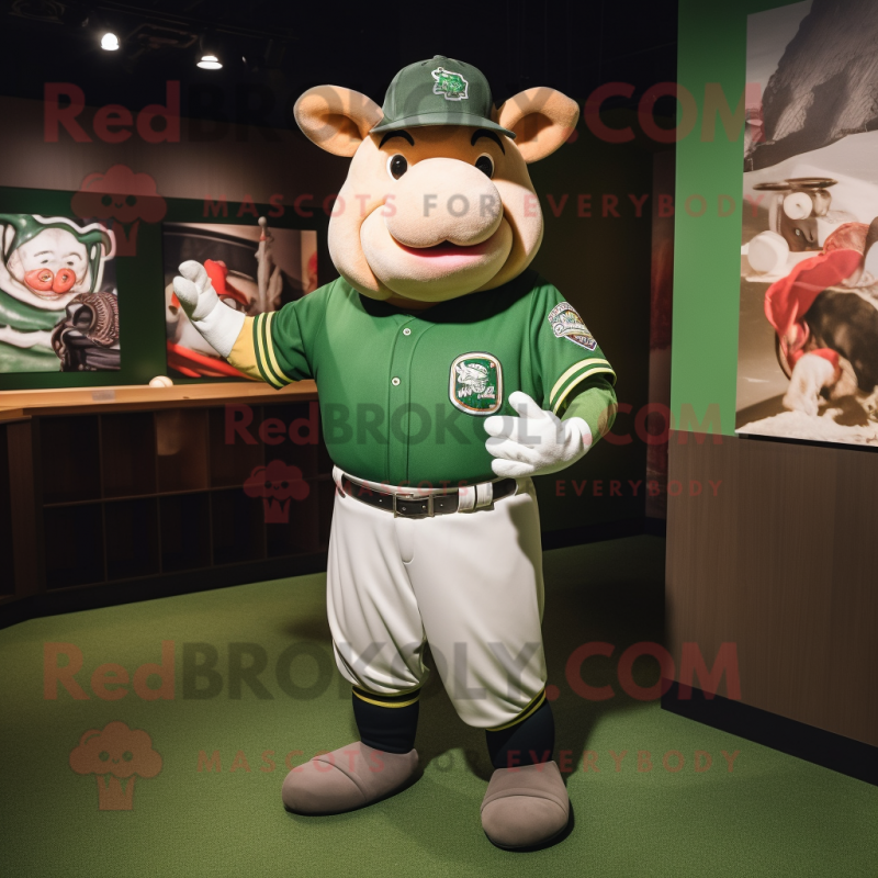 Forest Green Pig mascot costume character dressed with a Baseball Tee and Foot pads