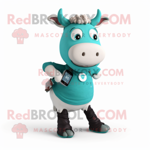 Teal Hereford Cow maskot...