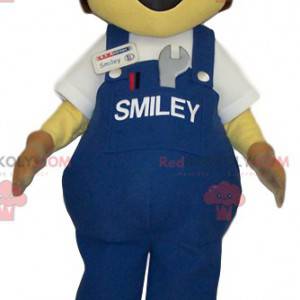 Mascotte de bonhomme en salopette en jeans et casquette -