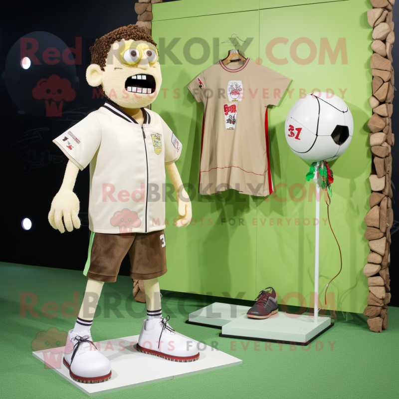 Beige Frankenstein mascot costume character dressed with a Board Shorts and Brooches Beige Frankenstein mascot costume character dressed with a Board Shorts and Brooches