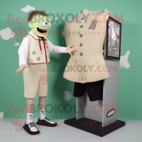 Beige Frankenstein mascot costume character dressed with a Board Shorts and Brooches