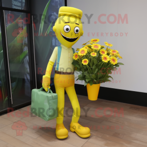 Yellow Bouquet Of Flowers mascot costume character dressed with a Skinny Jeans and Briefcases