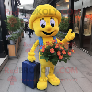 Yellow Bouquet Of Flowers mascot costume character dressed with a Skinny Jeans and Briefcases