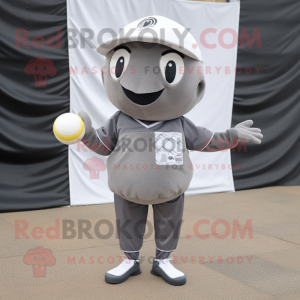 Gray Petanque Ball mascot costume character dressed with a Sweatshirt and Headbands