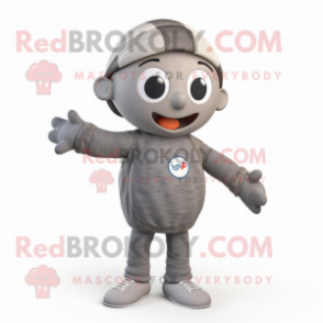 Gray Petanque Ball mascot costume character dressed with a Sweatshirt and Headbands