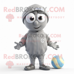 Gray Petanque Ball mascot costume character dressed with a Sweatshirt and Headbands