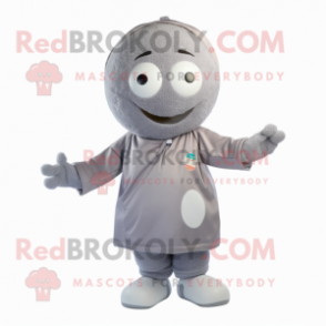 Gray Petanque Ball mascot costume character dressed with a Sweatshirt and Headbands