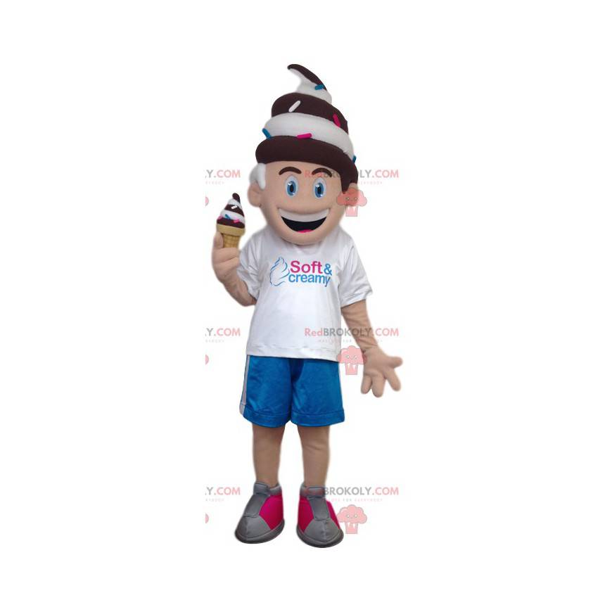 Mascotte del ragazzino con un cono gelato - Redbrokoly.com