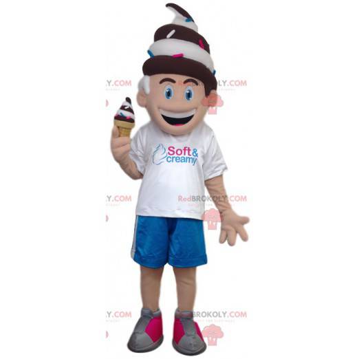 Kleines Jungenmaskottchen mit einer Eistüte - Redbrokoly.com