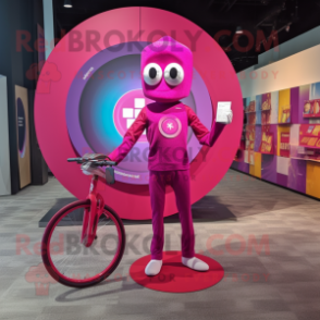 Magenta Unicyclist mascot costume character dressed with a Romper and Coin purses