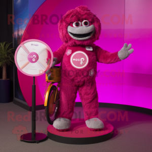Magenta Unicyclist mascot costume character dressed with a Romper and Coin purses