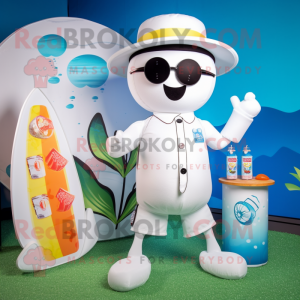 Cream Soda Can mascot costume character dressed with a One-Piece Swimsuit and Hats