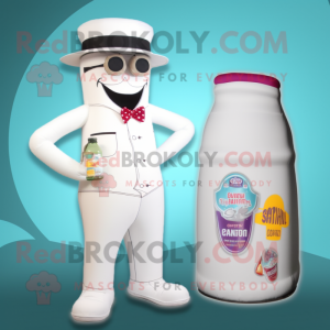 Cream Soda Can mascot costume character dressed with a One-Piece Swimsuit and Hats