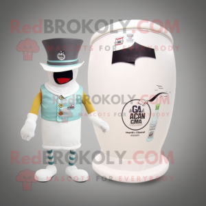 Cream Soda Can mascot costume character dressed with a One-Piece Swimsuit and Hats