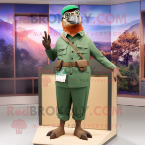 Forest Green Passenger Pigeon mascot costume character dressed with a Jumpsuit and Eyeglasses