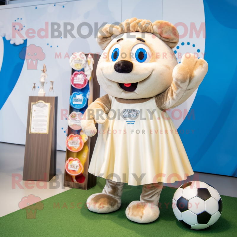 Beige Soccer Ball mascot costume character dressed with a Dress and Coin purses