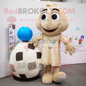 Beige Soccer Ball mascot costume character dressed with a Dress and Coin purses