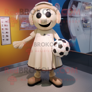 Beige Soccer Ball mascot costume character dressed with a Dress and Coin purses
