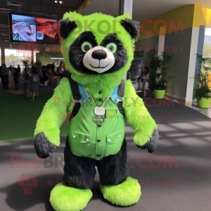 Lime Green Spectacled Bear mascot costume character dressed with a Overalls and Keychains