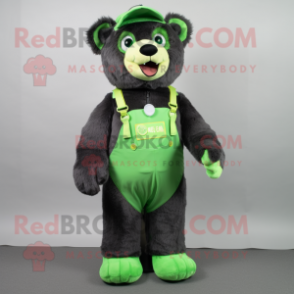 Lime Green Spectacled Bear mascot costume character dressed with a Overalls and Keychains