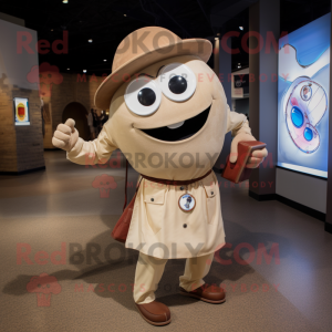 Tan Plate Spinner mascot costume character dressed with a Button-Up Shirt and Messenger bags