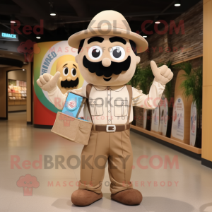 Tan Plate Spinner mascot costume character dressed with a Button-Up Shirt and Messenger bags