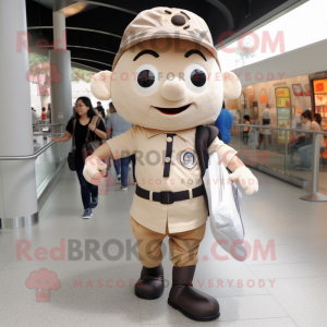 Tan Plate Spinner mascot costume character dressed with a Button-Up Shirt and Messenger bags