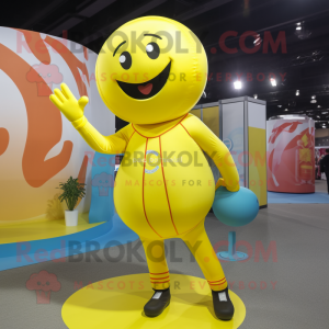 Yellow Juggle mascot costume character dressed with a Jeggings and Bracelets