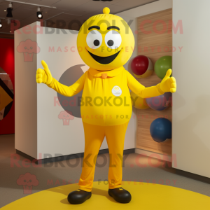 Yellow Juggle mascot costume character dressed with a Jeggings and Bracelets