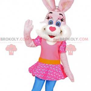 Mascotte de lapine avec une robe rose.Costume de lapine -