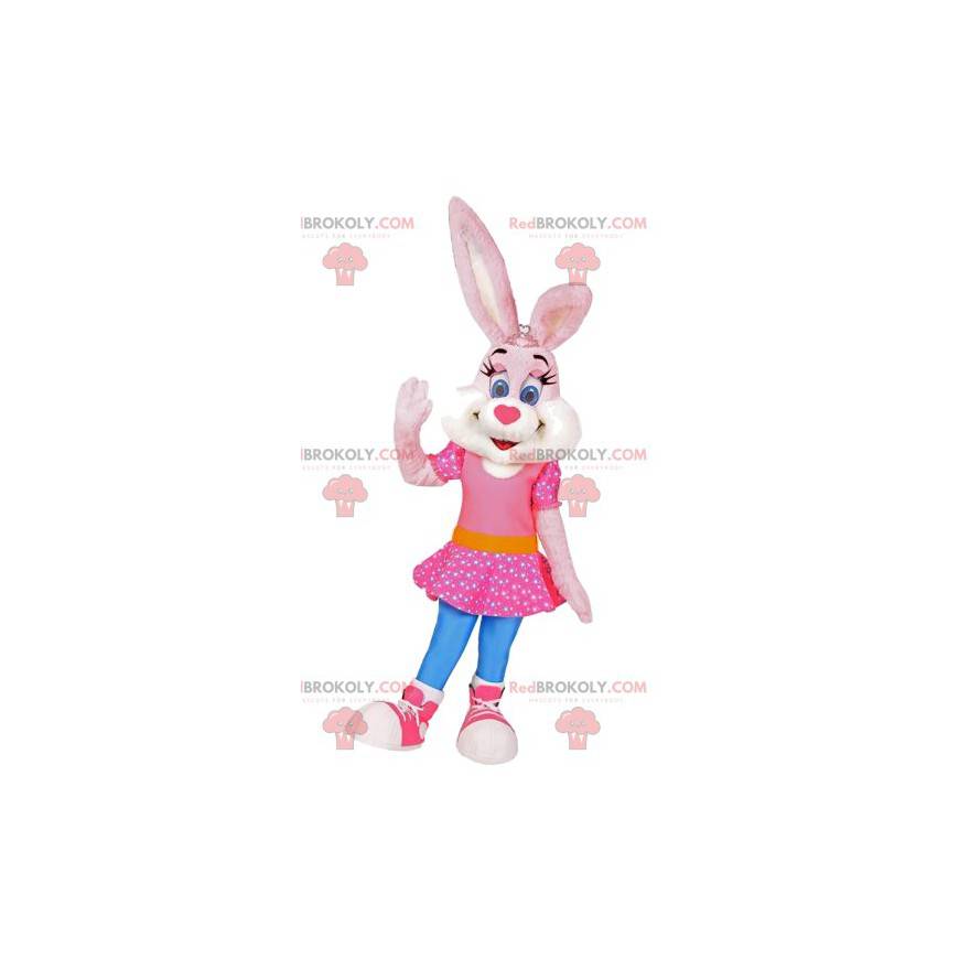 Mascotte de lapine avec une robe rose.Costume de lapine -
